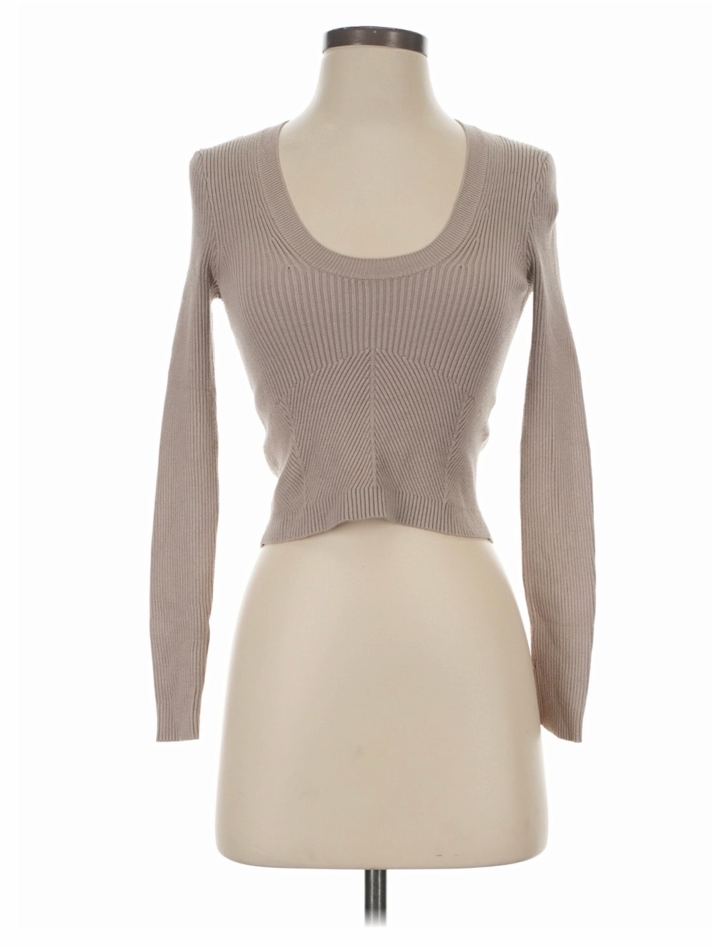 Abercrombie & Fitch Ribbed Scoop Neck Sweater - Taupe